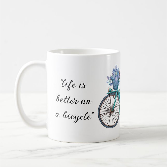 Chicen blommigt Bicycle Watercolor Design Boho Kaffemugg (Vänster)