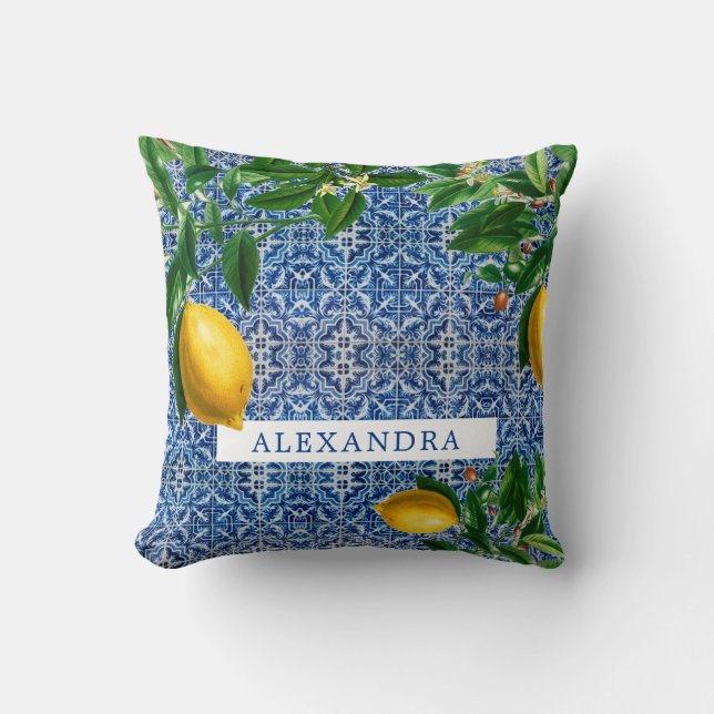 Chicen "Blue Mediterranean Tiles Lemons" Kudde (Framsida)