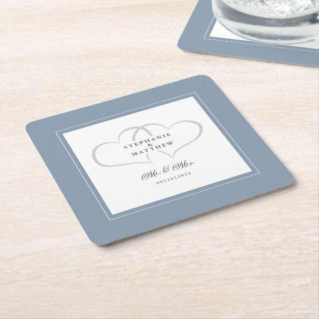 Chicen Bröllop,, Elegant, Dusty Blue Underlägg Papper Kvadrat (Vinklad)