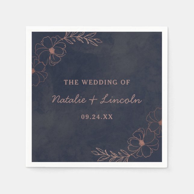 Chicen Bröllop Monogram vid marinblå fetter och Ro Pappersservett (Framsidan)