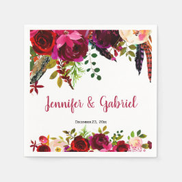 Chicen Burgundy Marsala Blommigt Bröllop Pappersservett