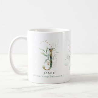 Chicen Eucalyptus Guld Monogram Initial J Greenery Kaffemugg