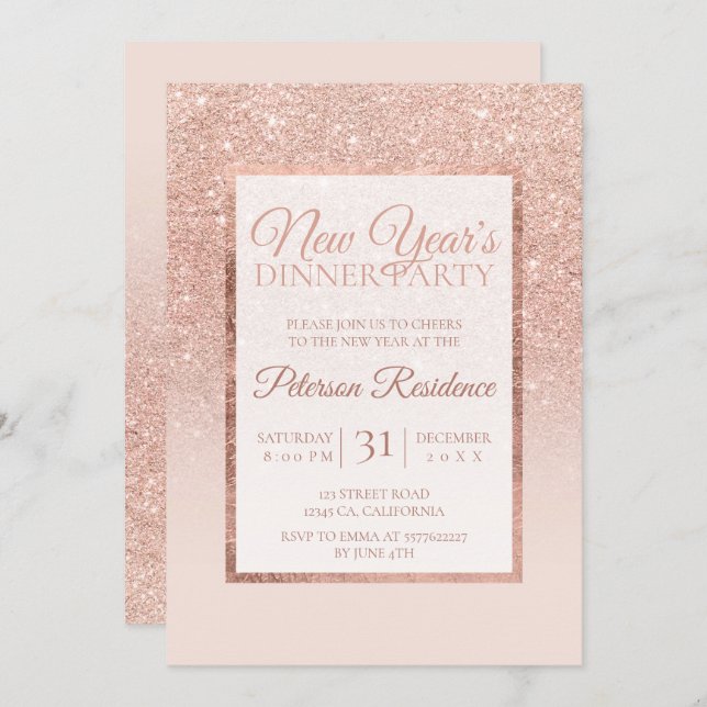 chicen Faux ro glitter elegant guld Nya året Inbjudningar (Fram/baksida)