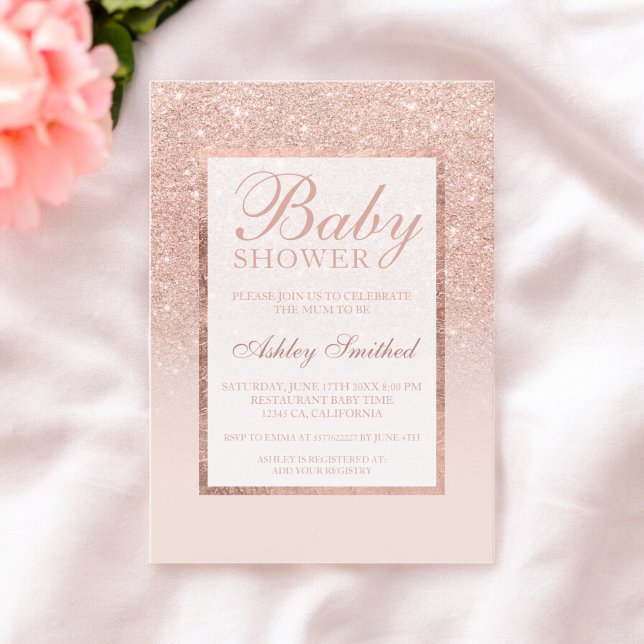 Chicen Faux ro guld glitter elegant  Babydusch Inbjudningar (Faux rose gold glitter elegant chic Baby shower Invitation)