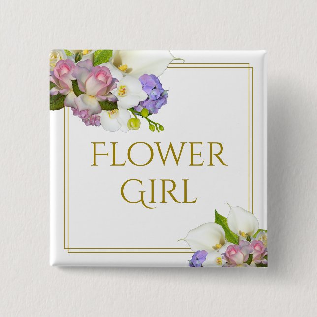 Chicen Flower Girl Elegant Blommigt Pastel Bröllop Knapp (Framsida)