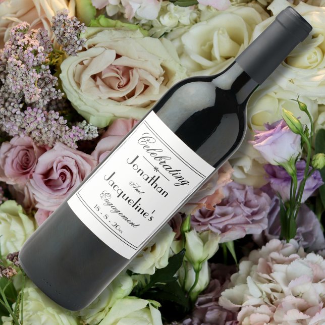 Chicen  för favoriter i Förlovningsfesten bröllop  Vinflaska Etikett (Wedding Engagement Party Favors Chic White Wine  Bottle Label.)