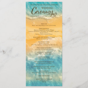 Chicen Golden Sand Teal Bröllop Ceremony Program