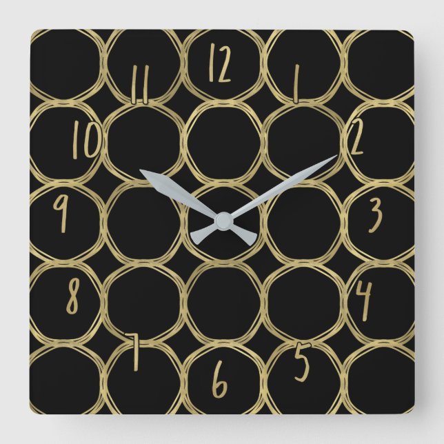 Chicen Guld Circles & Black Modern Trendig Fyrkantig Klocka (Framsida)