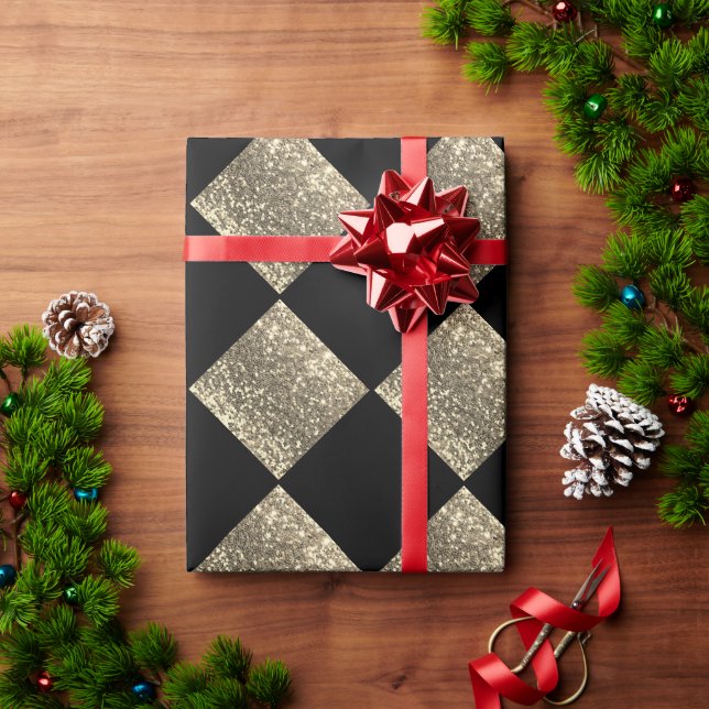 Chicen Guld Glitter Metallic Black Abstrakt Presentpapper (Julgåva)