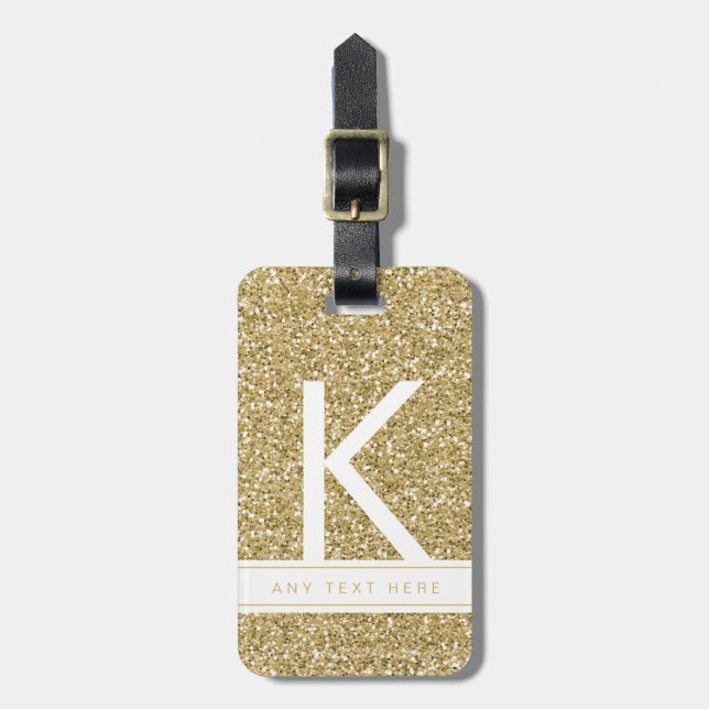 Chicen guld Glitter minimalt modernt monogrammat Bagagebricka (Vertikal Framsida)