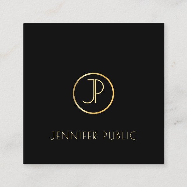 Chicen guld Monogram Modern Elegant Black Template Fyrkantigt Visitkort (Framsida)