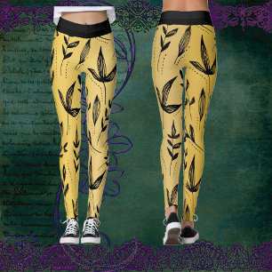 Chicen Guld och Black Löv Modern Art Minimalist Leggings