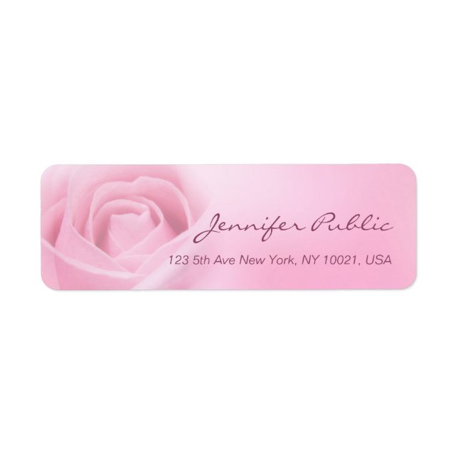 Chicen Kalligrafi Skriptmall Modern Rosa ros Returadress Etikett (Framsidan)