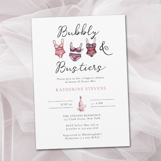 Chicen Lingerie Party Bubly Bustiers  Möhippa Inbjudningar (lingerie shower bubbly bustiers bridal invite watercolor pink blush gold eucalyptus classy chic pink)