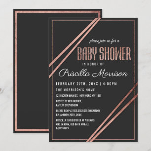 Chicen Modern Black Ro Guld Linear Baby Shower Inbjudningar