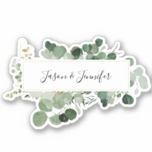 Chicen Modern Bröllop Greenery Couple Namn Klistermärken