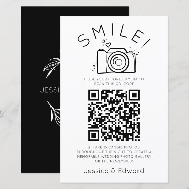 Chicen Modern Bröllop i QR-kod för svart (Fram/baksida)