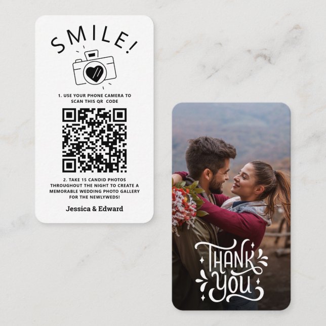 Chicen Modern Bröllop i QR-kod för svart Placeringskort (Fram/baksida)