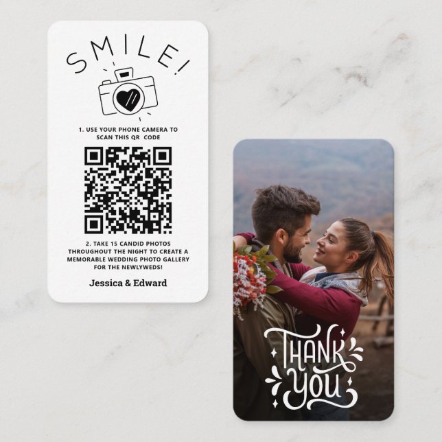 Chicen Modern Bröllop i QR-kod för svart Placeringskort (Fram/baksida)