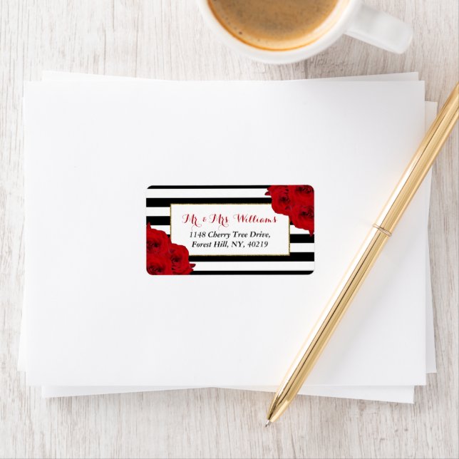 Chicen Modern Luxe Bröllop Collection-Röd ros Adressetikett (Insitu)