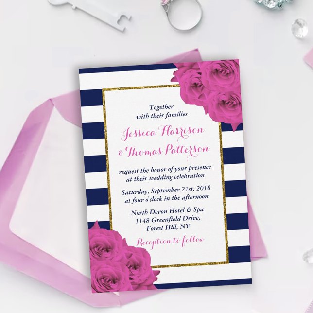 Chicen Modern Luxe Bröllop Collection Rosa ros Inbjudningar (Skapare uppladdad)