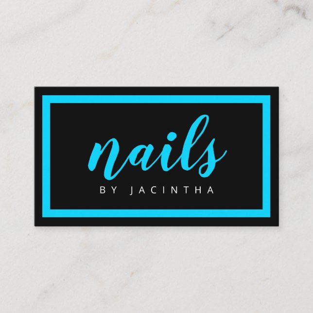 Chicen Modern Neon Blue Black Nail Technician Salo Visitkort (Framsida)