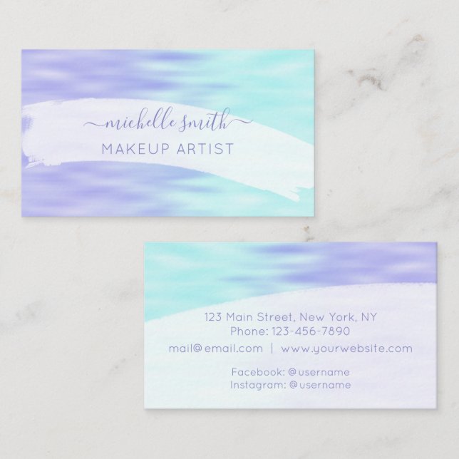 Chicen Modern Script Violet Aqua Blue Pastel Ombre Visitkort (Fram/baksida)