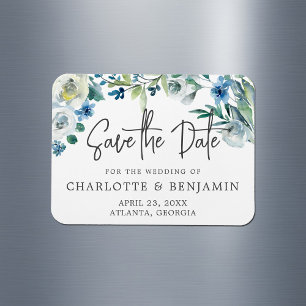 Chicen Modern Vår Blommigt Blue Save Date Magnet
