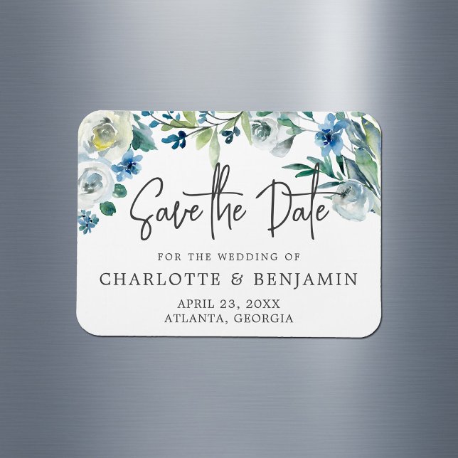 Chicen Modern Vår Blommigt Blue Save Date Magnet (Skapare uppladdad)