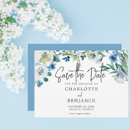 Chicen Modern Vår Blommigt Blue Save Date Spara Datumet