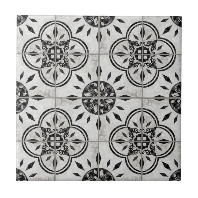 Chicen Mönster Black White Rustic Land Kakelplatta (Framsidan)