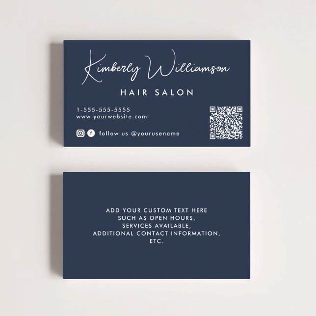 Chicen Namnteckning skript QR-kodblått Visitkort (Empower your name in our signature script as your logo and brand identity)