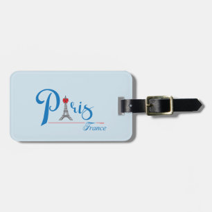 Chicen Paris Eiffel Torn Blue Text Red Bow Bagagebricka