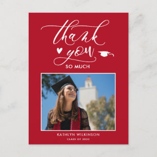 Chicen Red Elegant Script Photo Studenten Tack Vykort