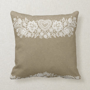 Chicen Rustic Kraft & White Snöre Lacy Farmhouse Kudde