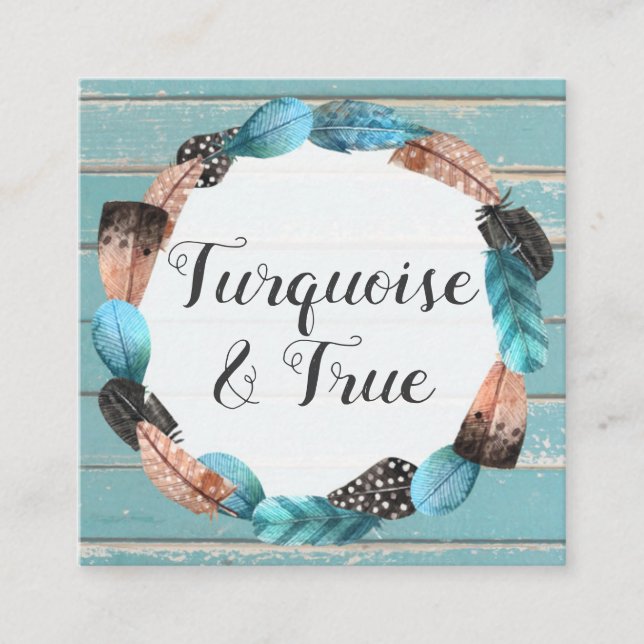 Chicen Rustic Turcos Wood & Feather Arrow Boho Fyrkantigt Visitkort (Framsida)