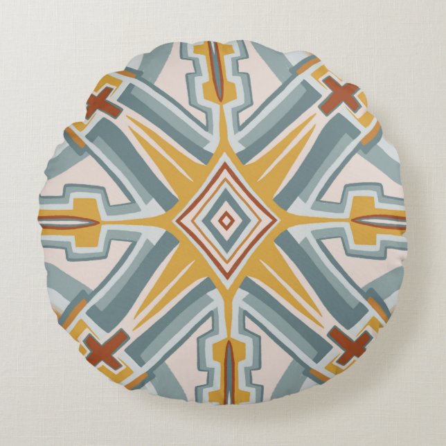Chicen Santa Fe Tiles Boho Geometric Mönster Rund Kudde (Framsidan)
