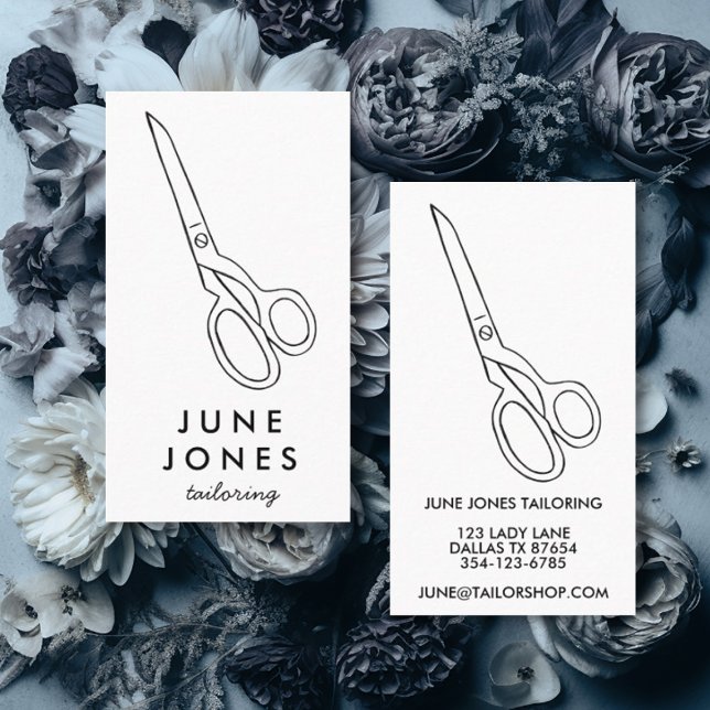 Chicen Saxare för spårvagnsstrukturssax - minimala Visitkort (Fabric scissors tailor seamstress custom business cards)