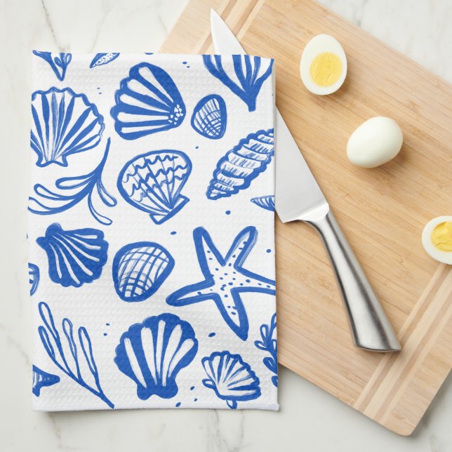Chicen Seashells Blue & White Mönster Beach Snäcka Kökshandduk (Vikt i Fjärdedel)