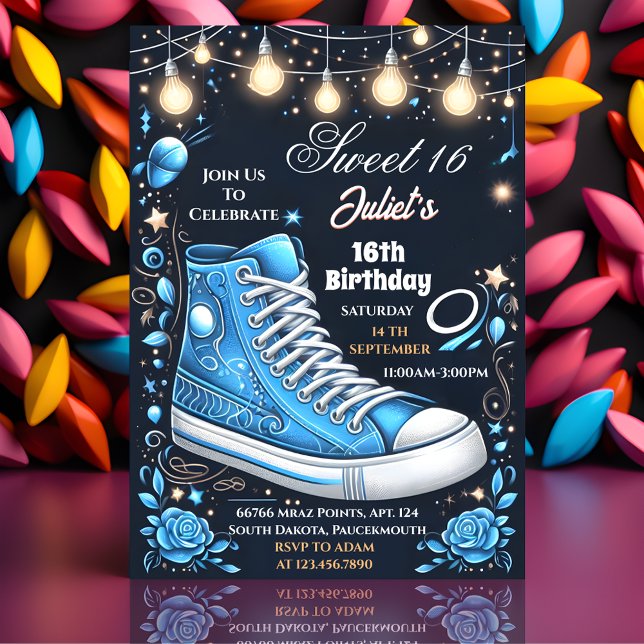 Chicen Shoe Girl Sweet 16 Sneaker Boll Birthday Inbjudningar (Skapare uppladdad)