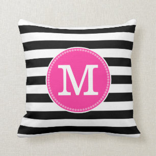 Chicen Svartvit Rand Minimal Shock rosa Monogram Kudde