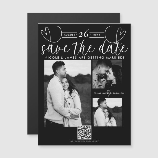 Chicen Svartvitt i modern Hjärter Spara datum (Fram/baksida)