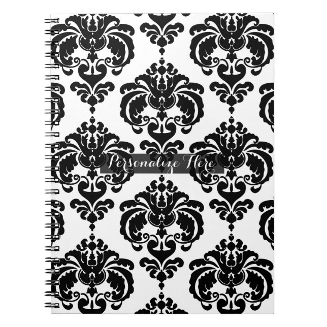 Chicen Svartvitt Skakor Modern Elegant Mönster Anteckningsbok Med Spiral (Framsidan)