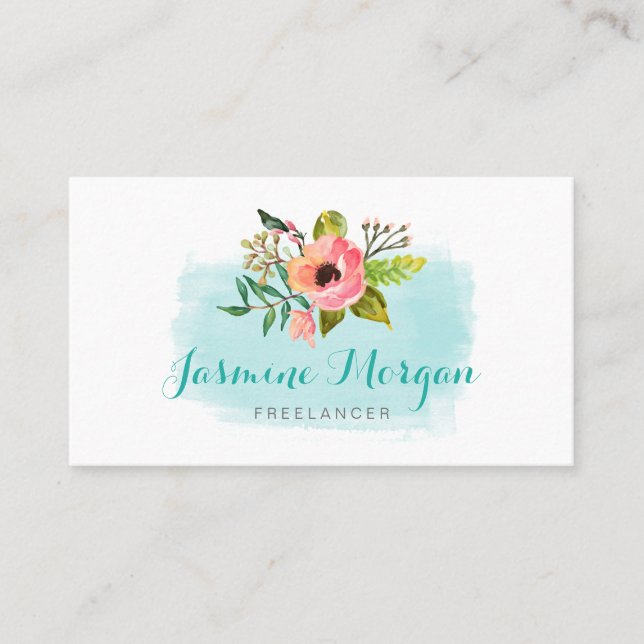 Chicen Teal Aqua Blue, färgad vattenfärgsfärg, Blo Visitkort (Framsida)