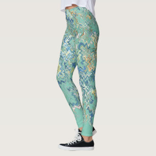 Chicen Teal Blue Turcos Grönt Unik Mönster Leggings