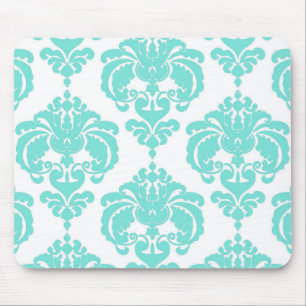 Chicen Teal & White Damask Modern Elegant Mönster Musmatta