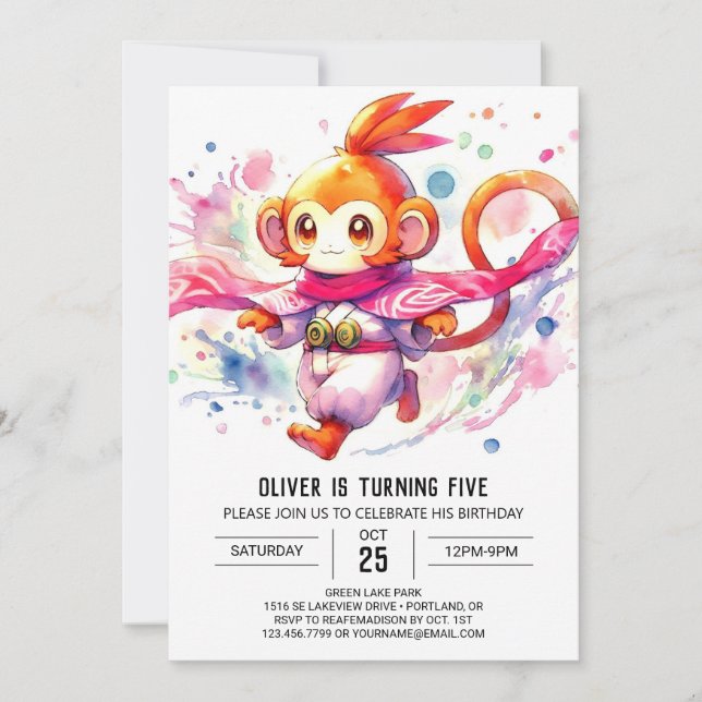 Chicen Trämark, apa Birthday Inbjudningar (Framsida)