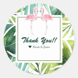 Chicen Tropisk Löv & Flamingos Wedding Favor Runt Klistermärke