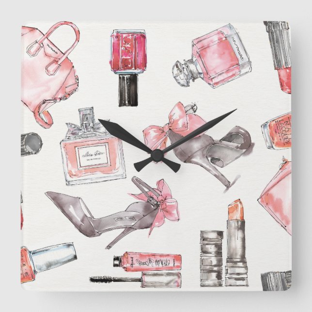 Chicens accenttecken | Vattenfärg Mode Fyrkantig Klocka (Framsida)