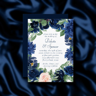 Chicens bloomar Blått och Blommigt Bröllop Inbjudningar